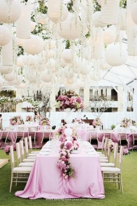 wedding photo - Pink Garden Wedding Decoration ♥ Chinese White Paper Lantern