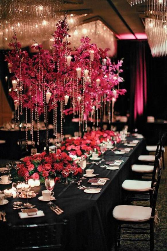 wedding photo - Pink and Black Wedding Decor Ideas ♥ Wedding Centerpiece 