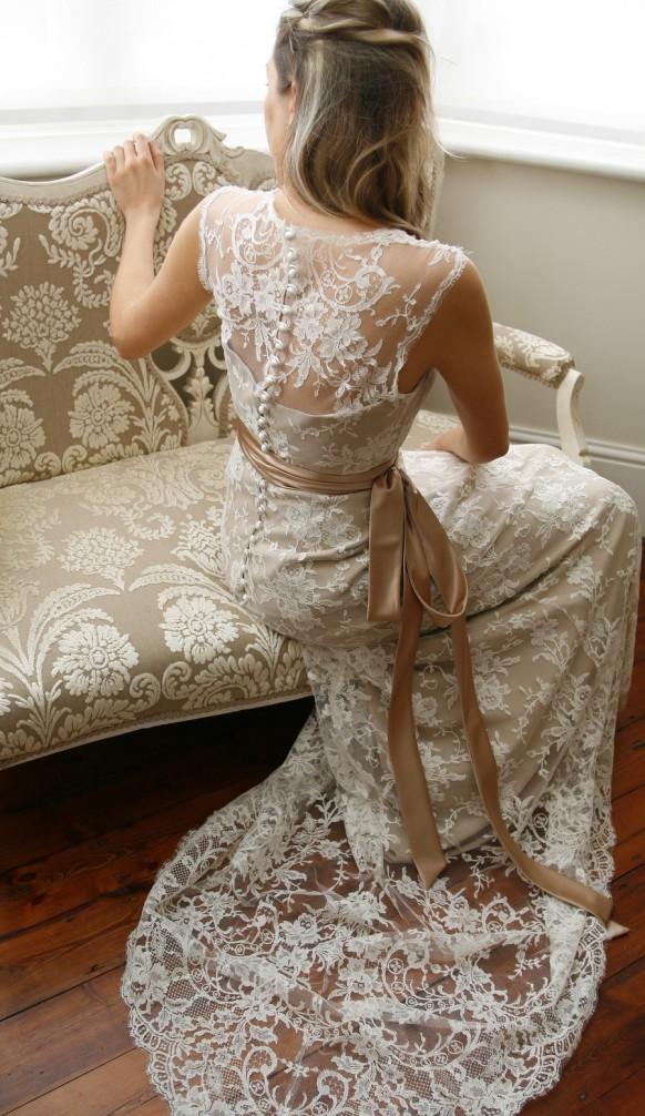 wedding photo - Juliette dentelle Poyser Retour épousant le bouton Dress
