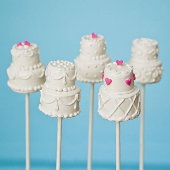 wedding photo - Mini Wedding Cake Pops with Pink Edible Heart Sugar 