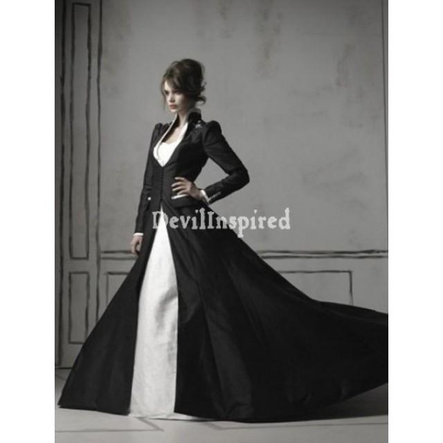 black-and-white-long-sleeves-gothic-wedding-dress