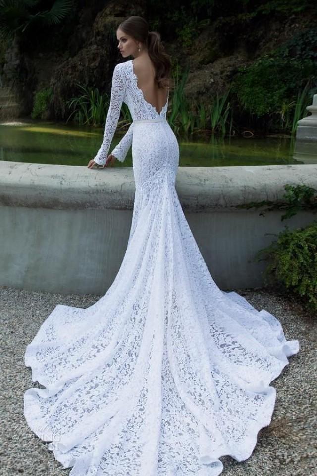 wedding photo - 2014 New Mermaid Chapel Train Lace Hot White Ivory Customed Sexy Bridal Gowns