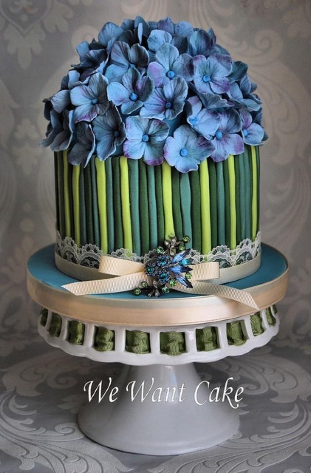 Hydrangea Blue Wedding Cake Decorated With Blossoms 2050089 Weddbook