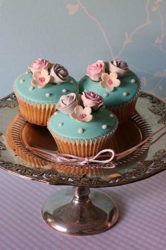 wedding photo - Beautiful Cupcakes with pink blossoms on the top