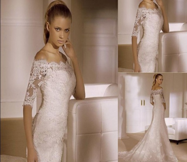 New 2014 ivory White Wedding Dress with illusion sleeves.