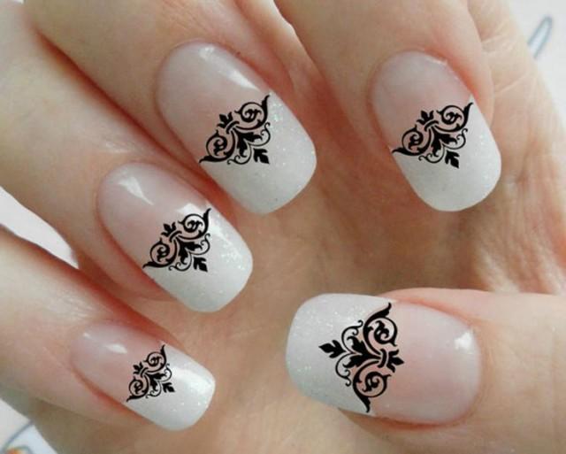 wedding photo - 90 BLACK LACE DAMASK Nail Art Decals - Gothic Tip Manicure SALON QUALITY RESULTS