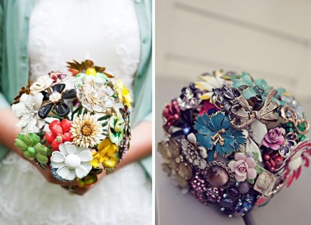 wedding photo - Hochzeits-Trend: Vintage-Brosche Blumensträuße