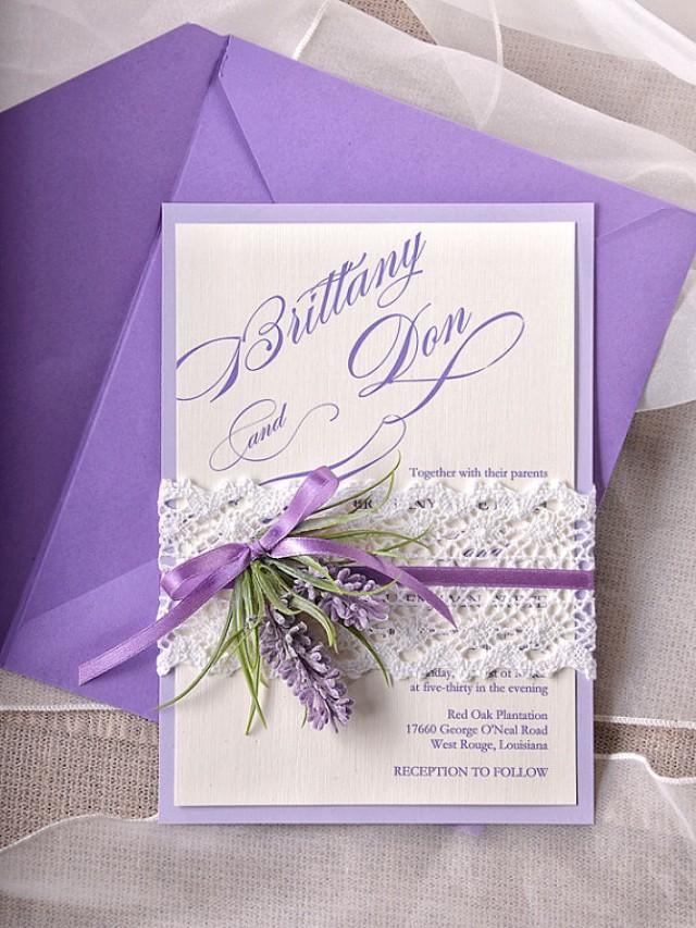 Custom Listing (100) Lavender Wedding Invitations, Lace