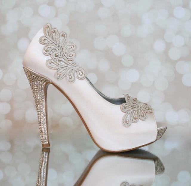 wedding photo - Blush Platform Shoes with Blush Lace Accents
