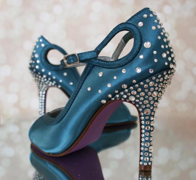 wedding photo - Dark Turquoise Peep Toe Custom Wedding Shoes
