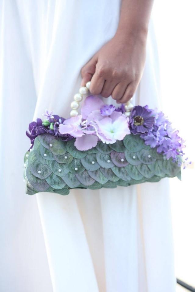 wedding photo - Royal Violet Silk Bouquet Bridal Bag
