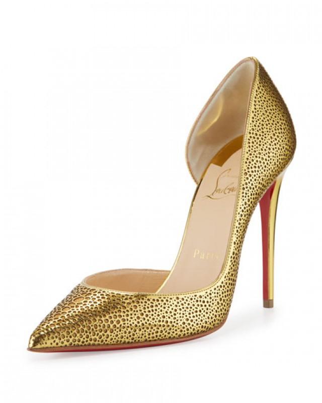 Christian Louboutin Galu Half-d'Orsay 100mm Red Sole Pump, Gold