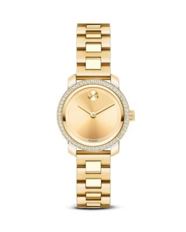 wedding photo - Movado BOLD  Yellow Gold Ion-Plated Stainless Steel Watch with Diamonds, 25mm