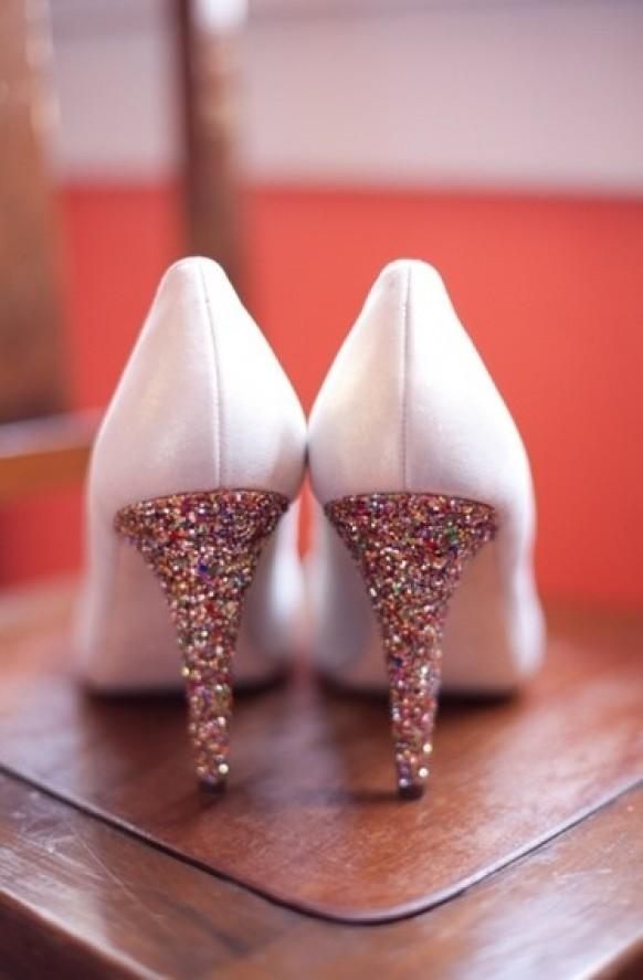wedding photo - White and Gold Sparkly Wedding Shoes ♥ Glitter Bridal Shoes 