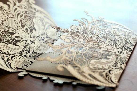 wedding photo - Delicate Embroidered Lace Wedding Invitations Cards