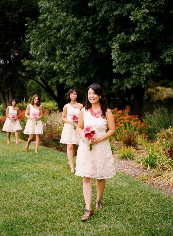Pinkish white dresses for the bridesmaids