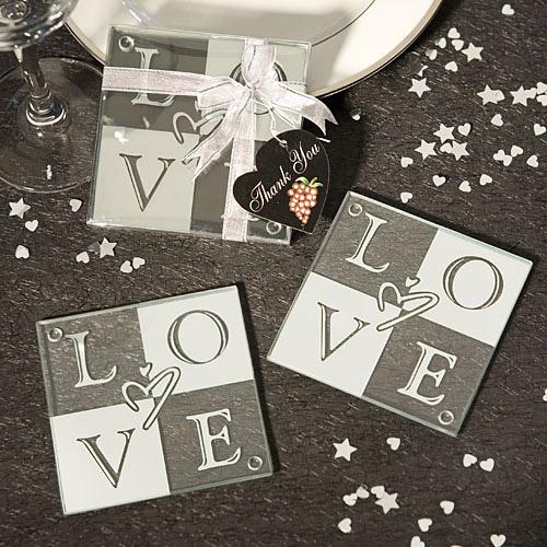 Свадьба - ЛЮБОВЬ Стекло Coasters (набор из 2) свадебной
