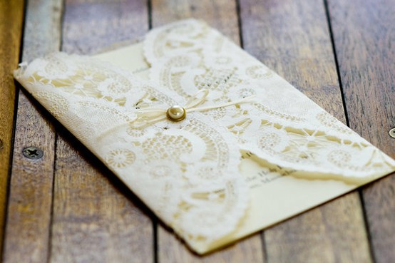 Wedding -  DIY Ivory Lace Doily Wrapped Wedding Program 