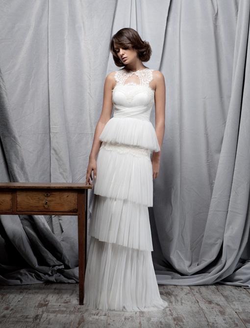 Wedding - Stunning Lace Neckline Wedding Dress With Layered Skirt ♥ Santos Costura Bridal 2013 Spring Collection 