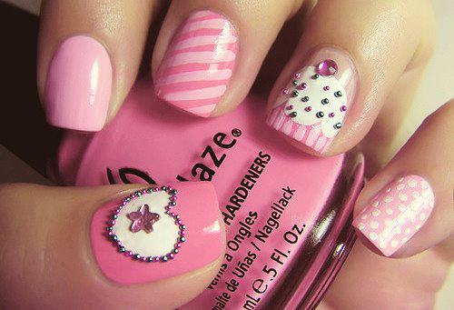 Wedding - Pink Cupcake Nail Art Design With Caviar Mini Tiny Ball Beads 