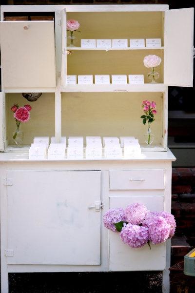 Wedding - White wedding cabinets to display seating arrangements