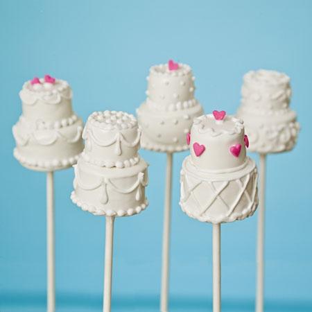 Wedding - Mini Wedding Cake Pops with Pink Edible Heart Sugar 