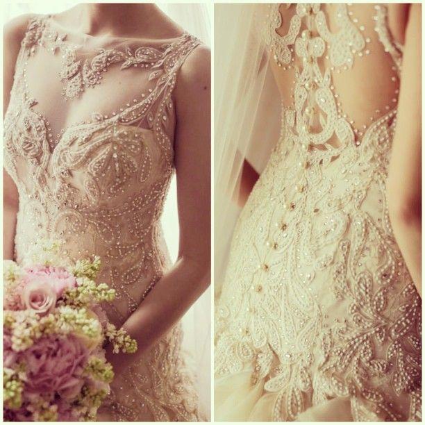 Wedding - Ivory wedding dress with floral designs