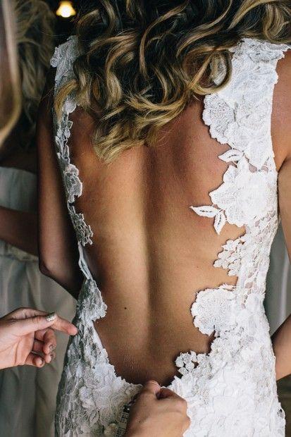 Wedding - White backless floral wedding dress