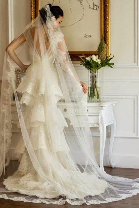 Wedding - Ivory wedding gown with a big veil
