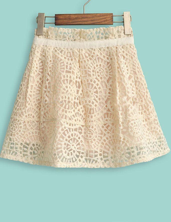 زفاف - Yellow Embroidery Lace Pleated Skirt - Sheinside.com