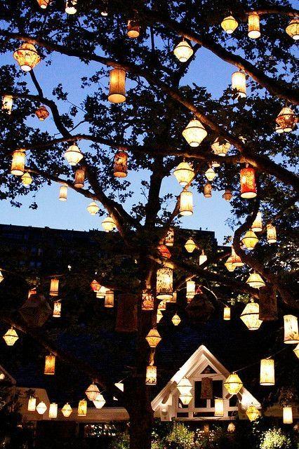 Wedding - Decoration of the wedding venue with tree lanterns
