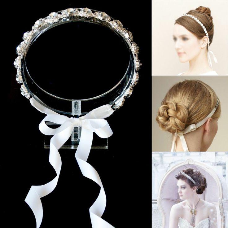 Wedding - Luxury Wedding Bridal Big Rhinestone Ribbon Headband Bridesmaids Party Headpiece