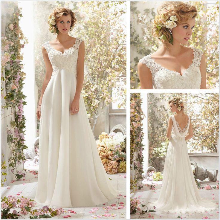 Hochzeit - New White Lace Cap Sleeve A-Line bodenlangen Hochzeitskleider Hochzeitskleid