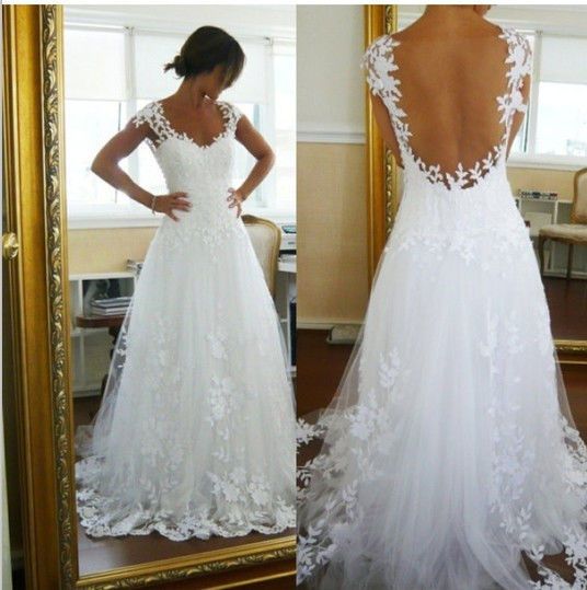 Cap Sleeves White Ivory Backless Lace Wedding Dress Size 2 4 6 8 10 12 14 16 18 2041582 Weddbook