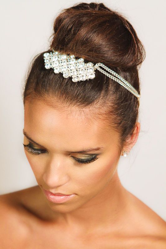 Wedding - Crystal Comb Pony Chain Headpiece Bridal Hair Piece