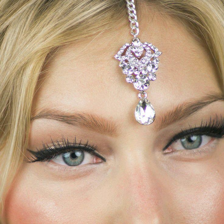 Wedding - Crystal Prom Chain Headpiece Mang Tikka Indian Hair Piece