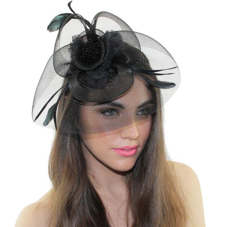 Wedding - Black Netting Hat Fascinator Headpiece Floral Headband