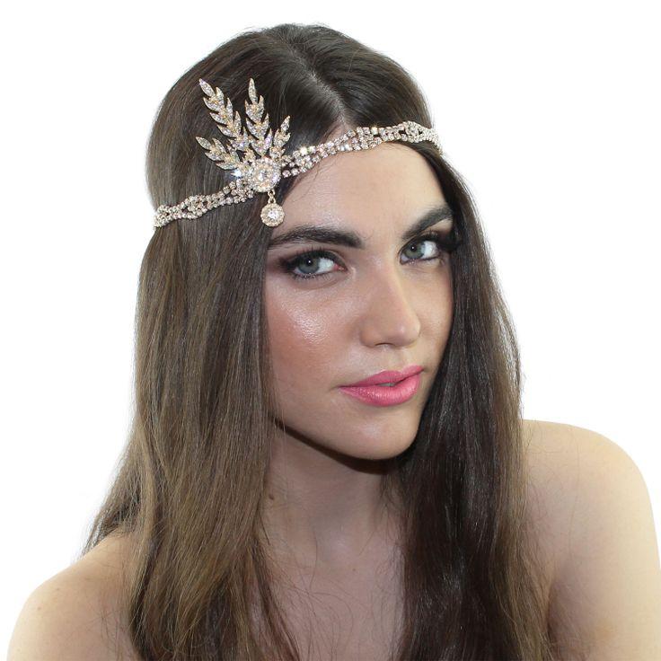 Hochzeit - 1920 Great Gatsby Inspiriert Gold Leaf Kristall Anhänger Tiara Kopfstück Stirnband