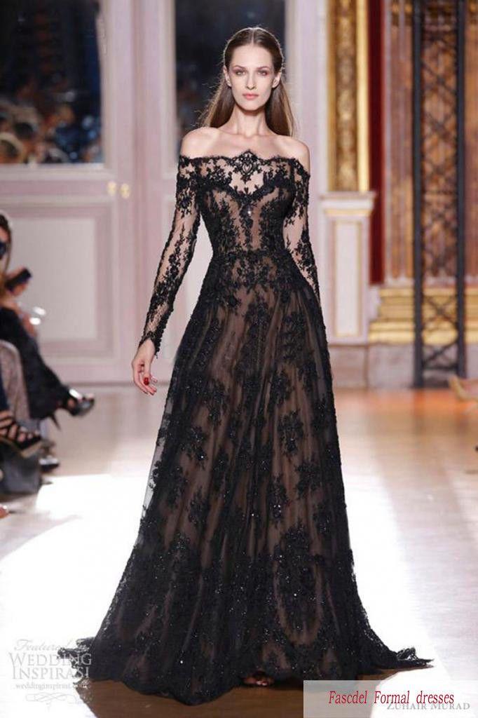 زفاف - 2014 جديد أسود الرباط ألف خط طويل الأكمام فستان الزفاف ثوب الحجم مخصص