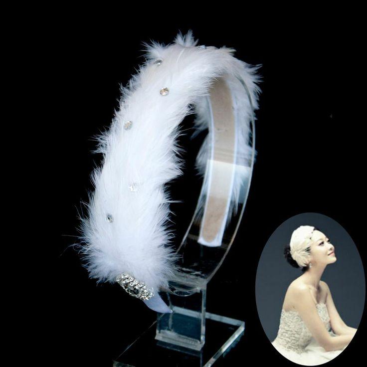 Mariage - Plume de cygne blanc strass Bandeau nuptiale de mariage de ballerine casque