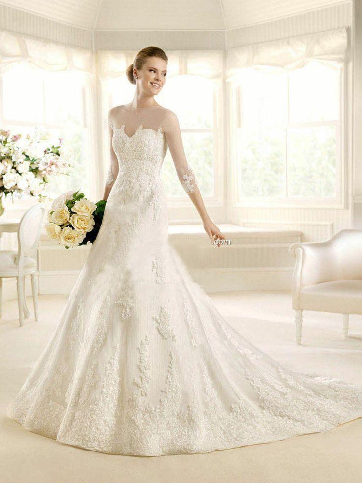 Wedding - 2014 New White/Ivory Half-sleeve Cathedral Wedding Dress Size 4 6 8 10 12 14 16 