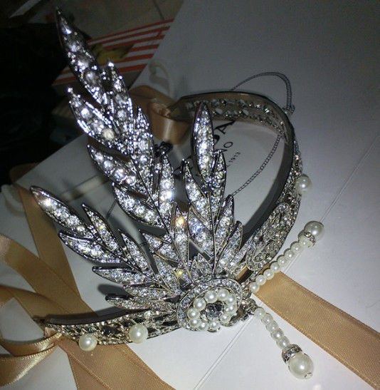 Hochzeit - The Great Gatsby Brautblumen-Perle Strass Crystal Hair Bow Tiara Krone
