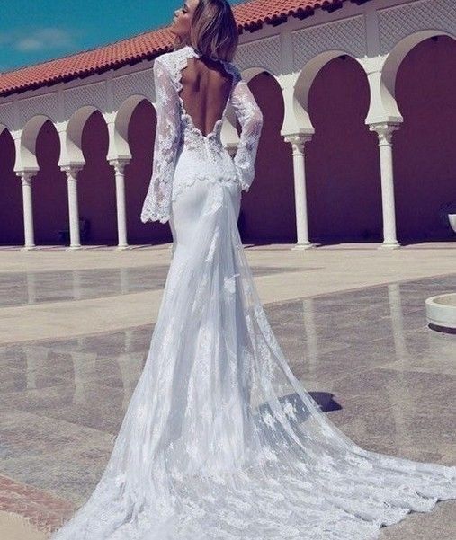 Wedding - 2014 New White/Ivory Lace Long-sleeve Wedding Dress Size 4 6 8 10 12 14 16 18 20