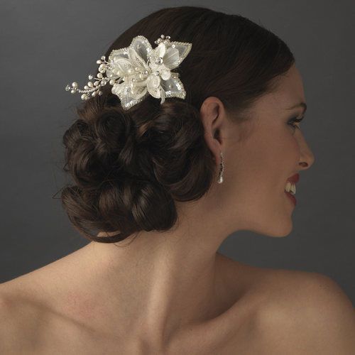 Hochzeit - NWT Süßwasser-Zuchtperlen und Strass-Blumen-Brauthochzeits-Haar-Kamm