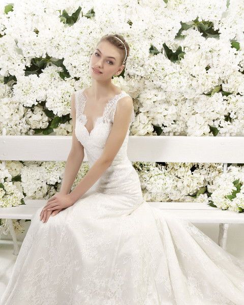 زفاف - 2014 جديد وايت / العاج الخامس الرقبة فستان الزفاف الرباط الحجم 4 6 8 10 12 14 16 18 مخصص