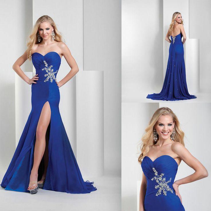 Mariage - New Elegant A-ligne bleue de mousseline de soie de demoiselle d'honneur de mariée robe de bal robes de soirée