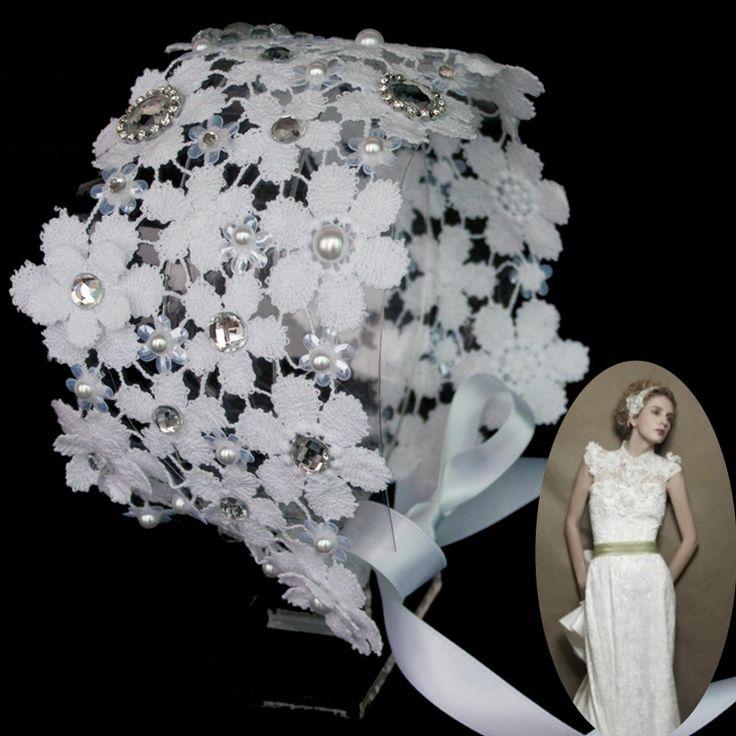 Wedding - Wedding Bridal White Flower Lace Headpiece Delicate Rhinestone Pearls Hair Band