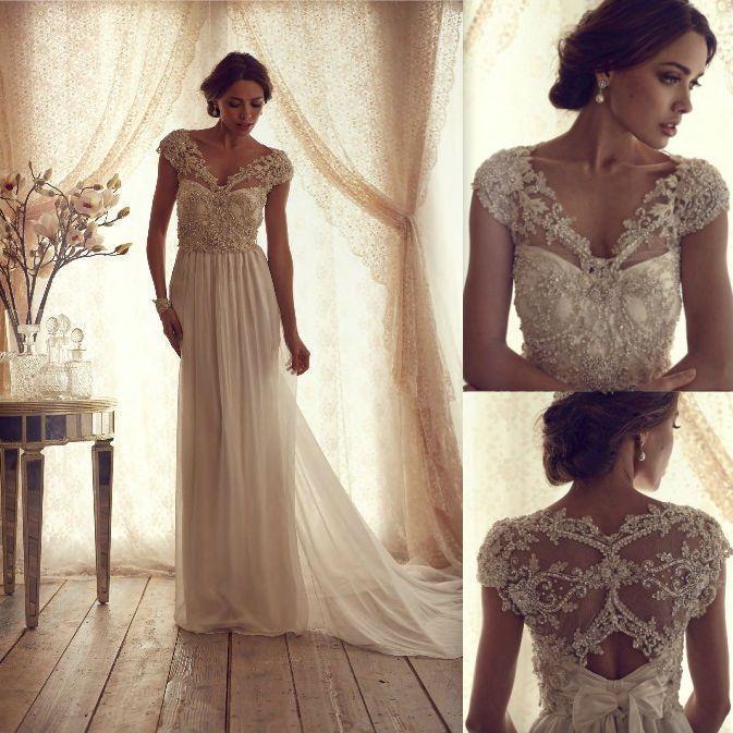 Wedding - Cap sleeved wedding gown with crystals