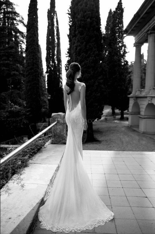 Wedding - Low back white wedding dress with beaded line