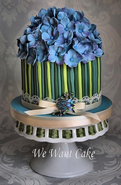 Wedding - Hydrangea Blue Wedding cake decorated with blossoms